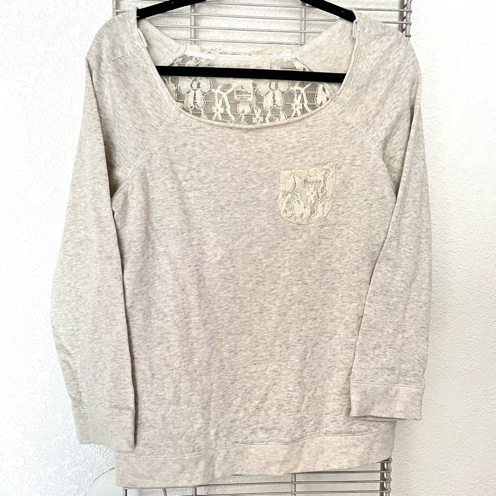 Nick & Mo Wide Neck Lace Back Long Sleeve Sweater